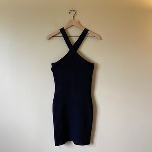 House of Harlow 1960 Black Ribbed Sweater Cross Neck Dress Size S
